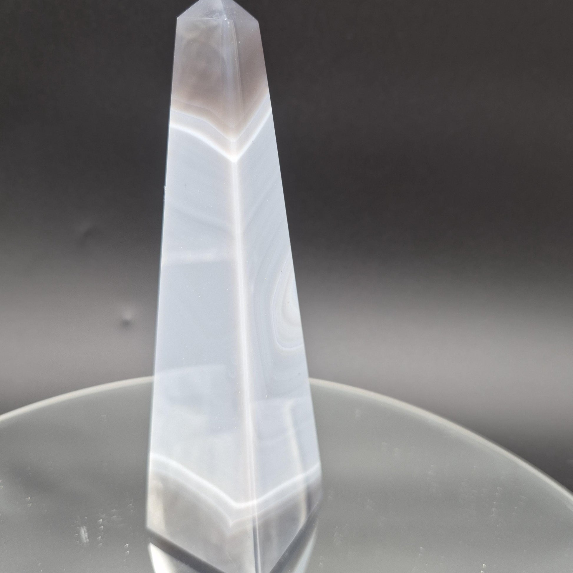 AAA+ Blue Banded Agate Quartz Obelisk Tower | Brazilian Crystal Point | 6.5 Inch Tower | 0.86 lbs Crystal Hoarder