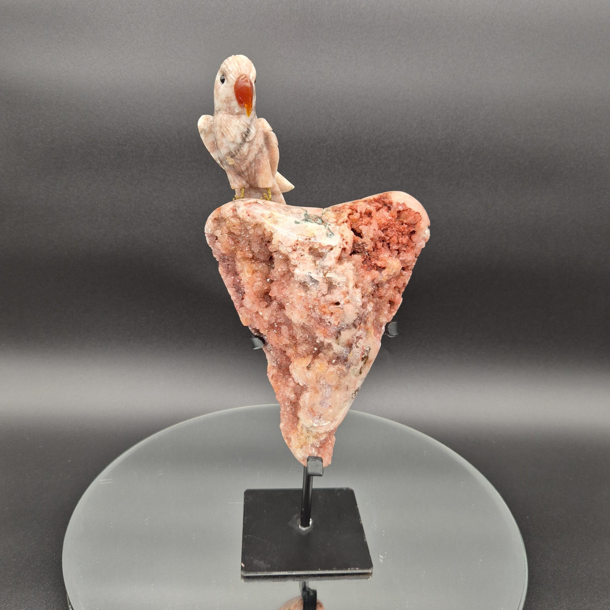 High Quality Pink Amethyst Freeform with Pink Jasper Bird & Calcite Beak - Brazil Crystal Sculpture -Pink Amethyst Display - 3.66 lbs Crystal Hoarder