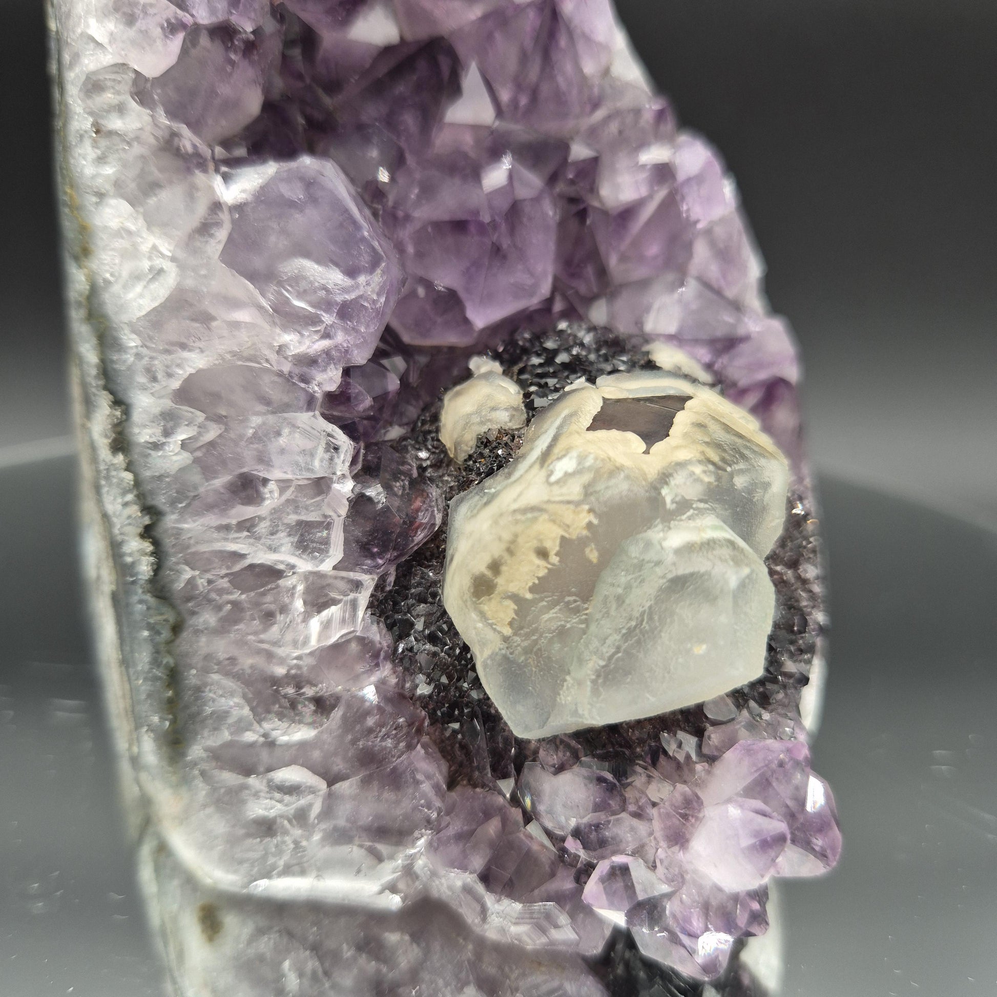 Rare Amethyst with Black Hematite & UV Reactive Calcite | Brazilian Mineral Specimen | 3.24 lb Collector Crystal Crystal Hoarder