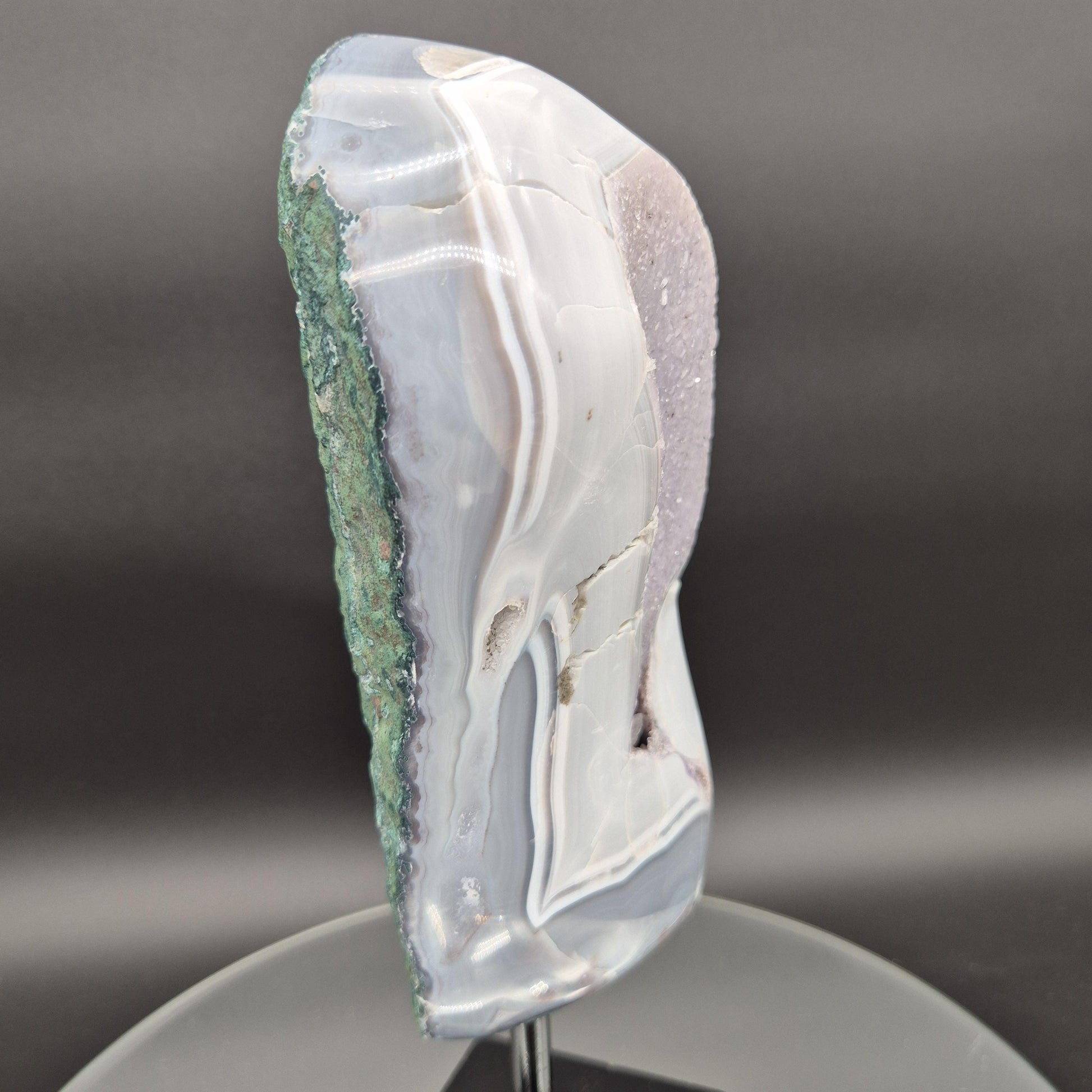 AAA+ Super Rare Druzy Amethyst with Blue White Banded Agate Brazil 4.94 lbs 10x4x2 Collector Crystal Crystal Hoarder