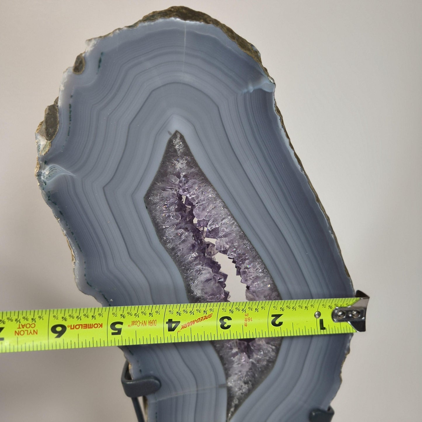 AAA+ Blue Banded Agate with Amethyst Slab on Stand – Brazil Crystal Hoarder