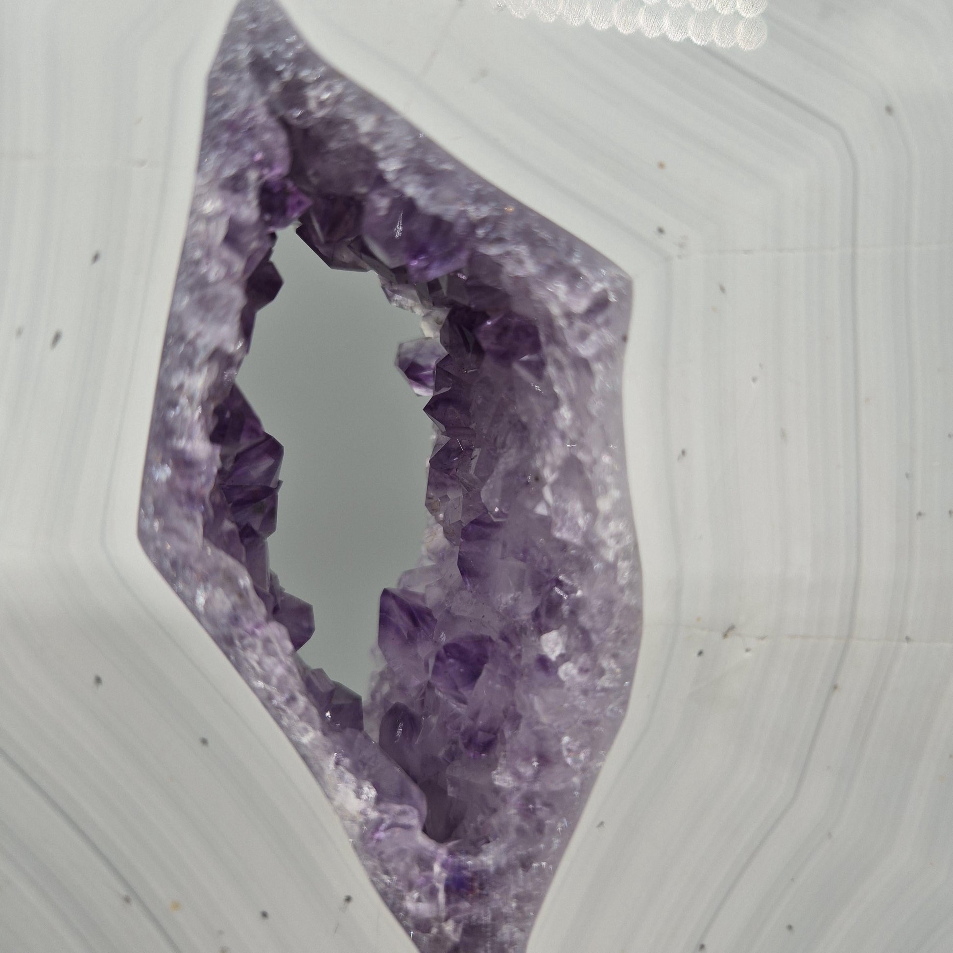Fully Polished Druzy Amethyst with Blue Banded Agate  - Brazilian Crystal Display - 17in Statement Specimen - 8.18 lbs Crystal Hoarder