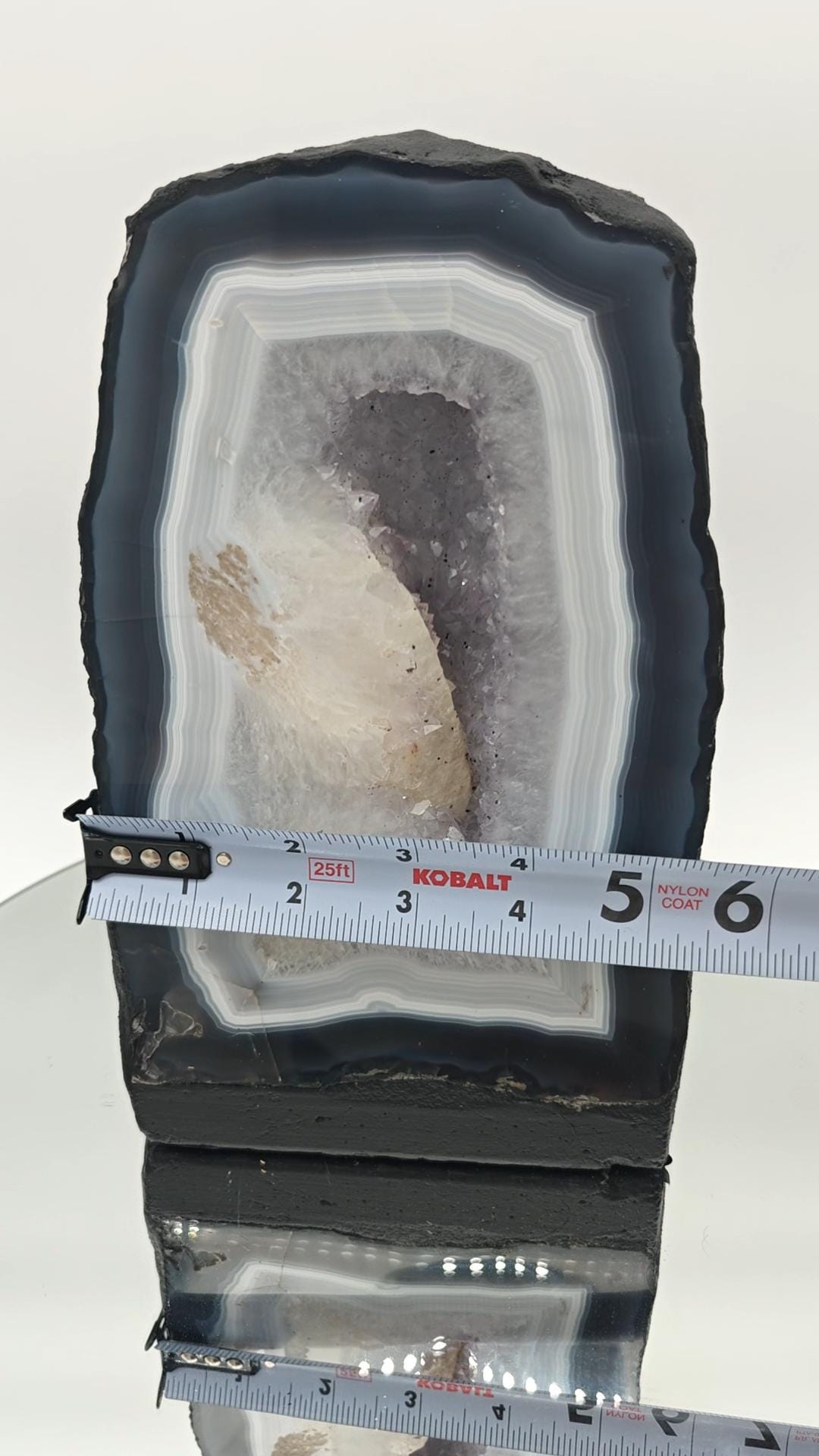 AAA+ Amethyst Cathedral with Blue Banded Agate & UV Reactive Calcite - Brazilian Amethyst Geode Crystal Hoarder
