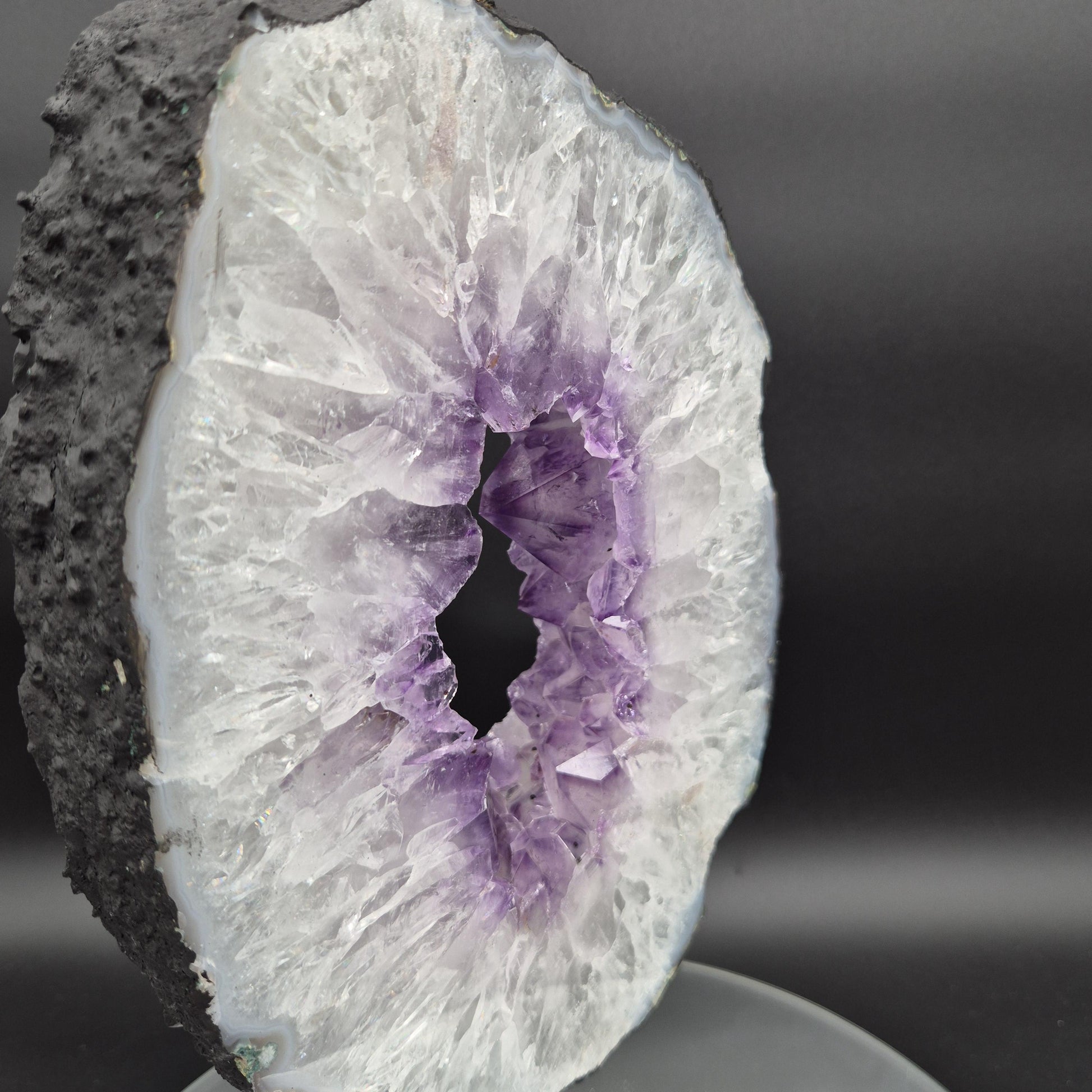 Crisp Amethyst Portal with Calcite Brazil 13x7x1.5 7.58 lbs Crystal Hoarder