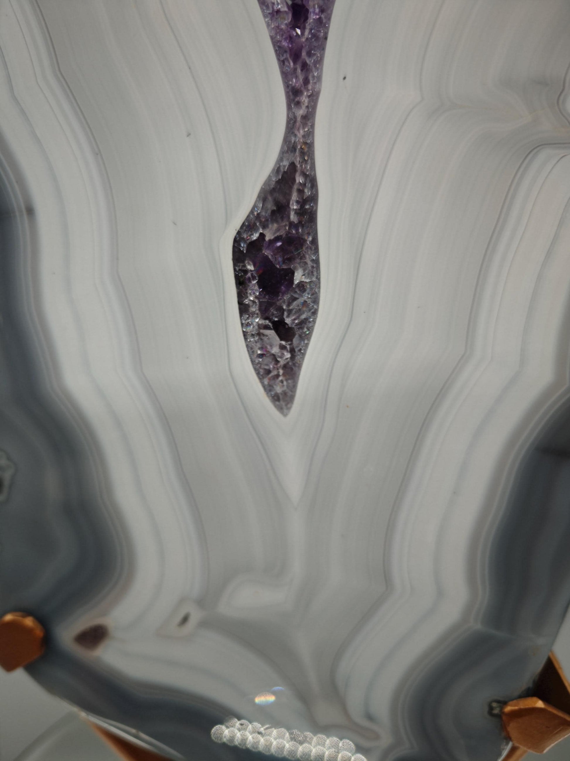 Fully Polished Druzy Amethyst with Blue Banded Agate & Calcite - Brazilian Crystal Display - 15.5in Statement Specimen - 7.33 lbs Crystal Hoarder