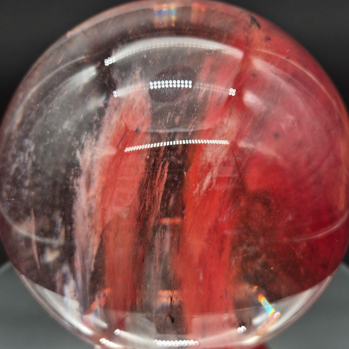 Huge AAA+ Red Smelt Quartz Sphere - 13.29 lbs - 6in - Man Made Polished Crystal Ball - Backlit Display - Optional Light Bases Crystal Hoarder