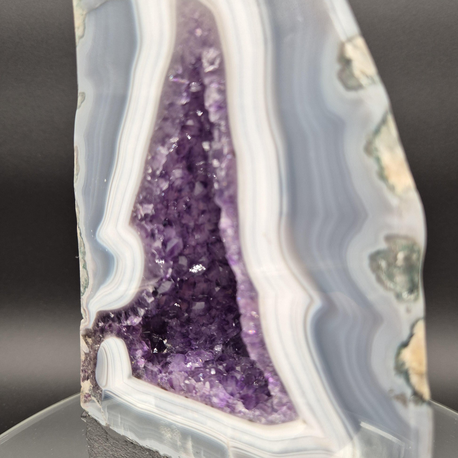 AAA+ Dark Amethyst Cathedral with Blue Banded Agate Polished 9.5x5x3 5.26 lbs Brazil Crystal Hoarder