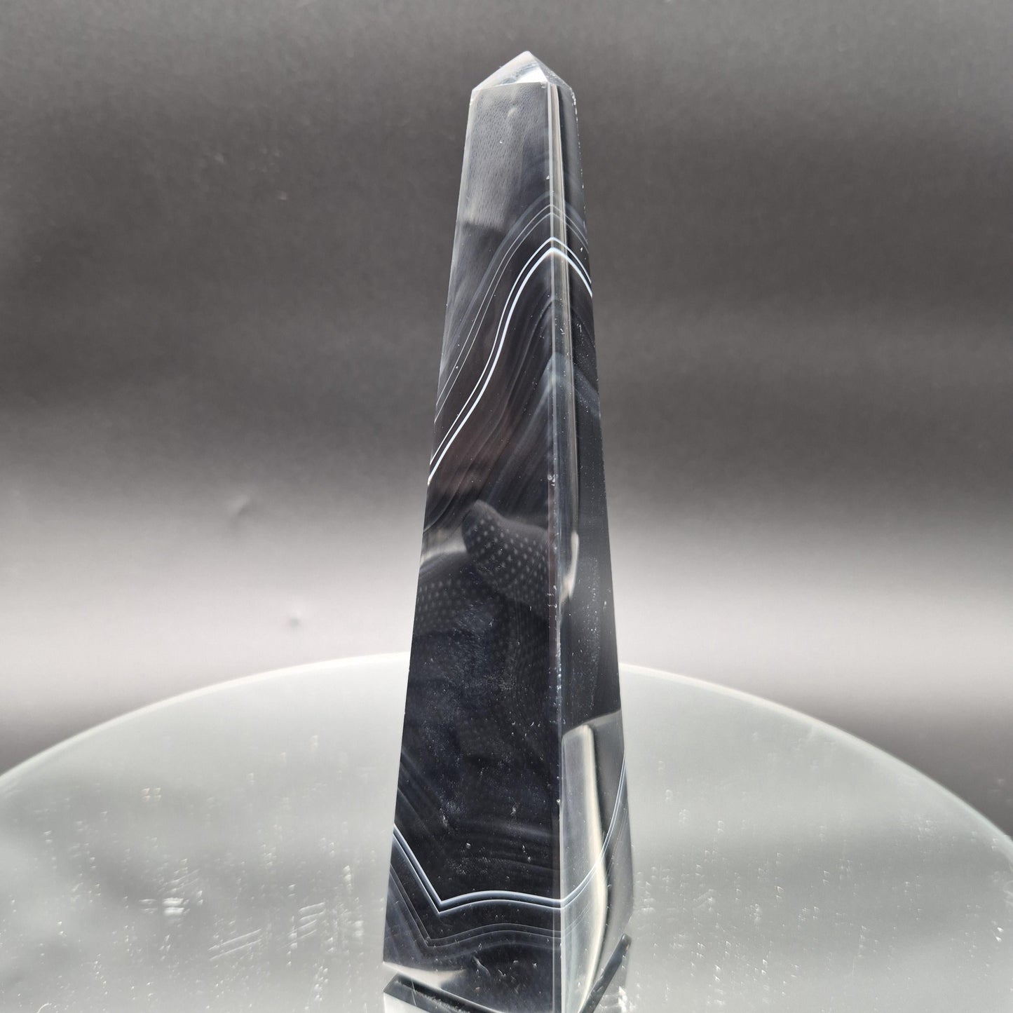 AAA+ Perfect Black & White Agate Obelisk Tower | Brazilian Crystal Point | 7 Inch Tower | 1.0 lb Crystal Hoarder