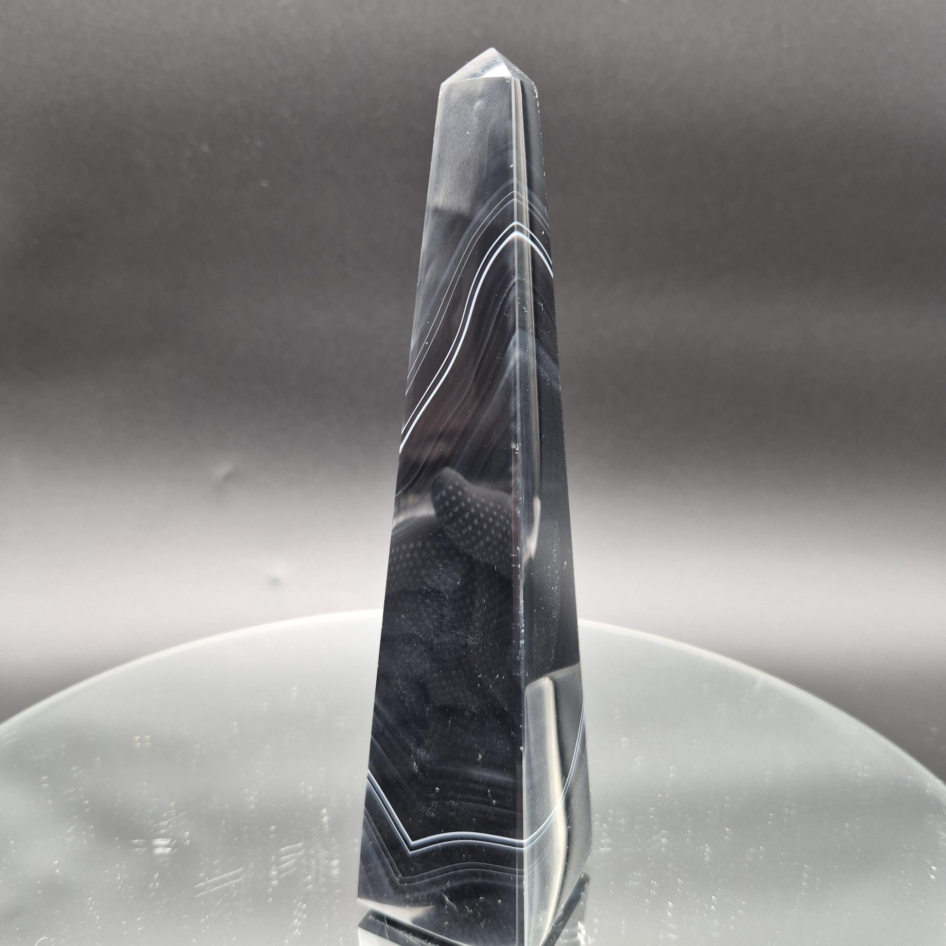 AAA+ Perfect Black & White Agate Obelisk Tower | Brazilian Crystal Point | 7 Inch Tower | 1.0 lb Crystal Hoarder