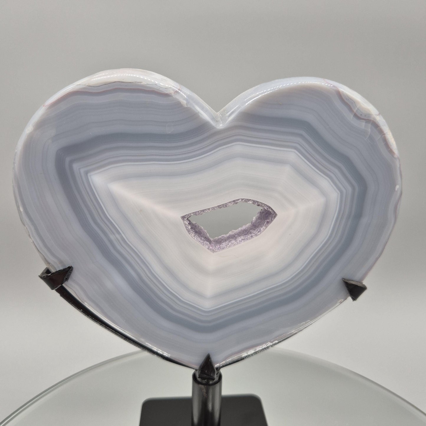 AAA+ Druzy Amethyst with Blue Banded Agate on Stand - Brazilian Amethyst Specimen - Perfect Framed Crystal Center Crystal Hoarder