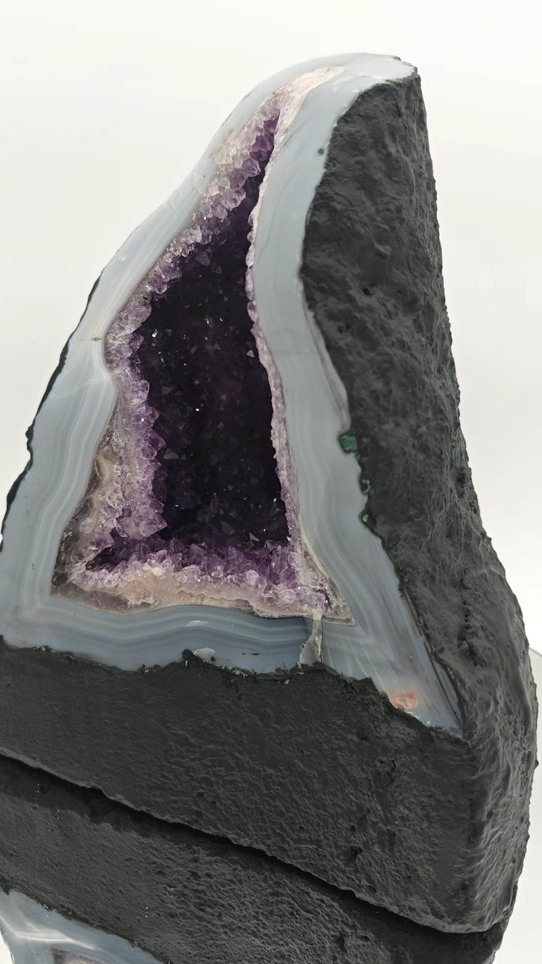 AAA+ Twisting Amethyst Cathedral with Blue Banded Agate Druzy - Brazilian Amethyst Geode - 11.93 lbs Crystal Hoarder