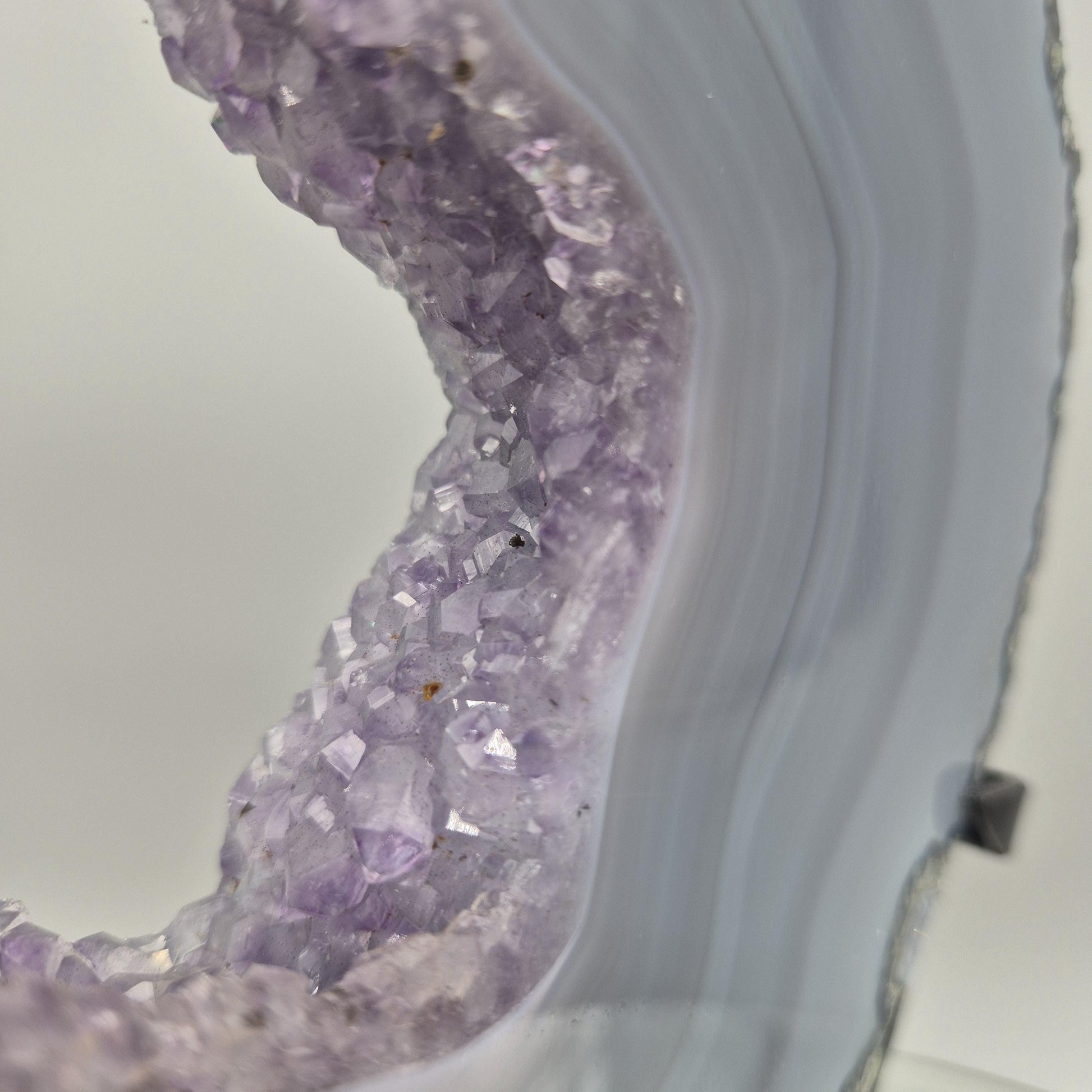 Rare Druzy Amethyst with Blue Banded Agate – Moon Shape – Brazil Crystal Hoarder