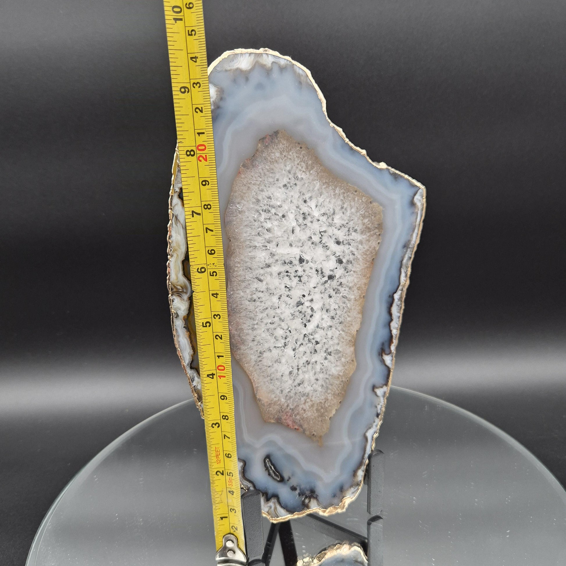 AAA+ Gold Tone Plated Agate Slice with Quartz Backlit Brazil 10x6x0.25 1.11 lbs Crystal Hoarder