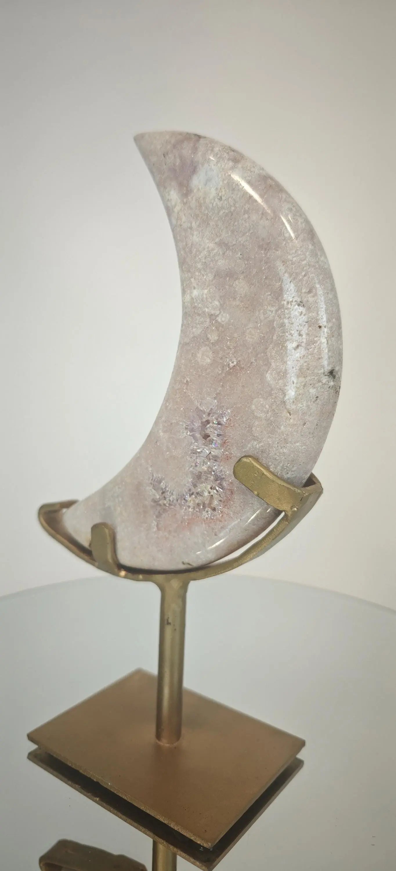 Pink Amethyst Moon with Druzy on Stand - Product of Brazil Crystal Hoarder