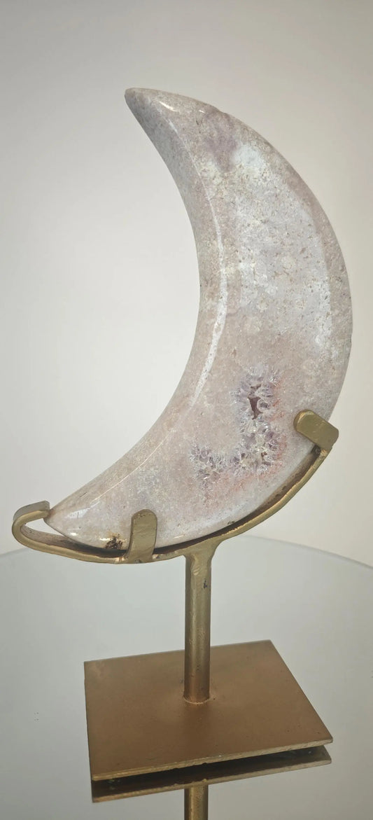 Pink Amethyst Moon with Druzy on Stand - Product of Brazil Crystal Hoarder