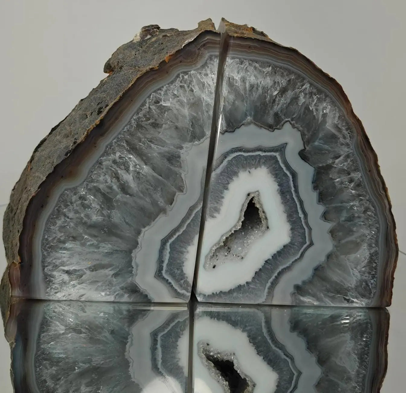 Genuine Druzy Blue Banded Agate Geode Bookends - Product of Brazil Crystal Hoarder