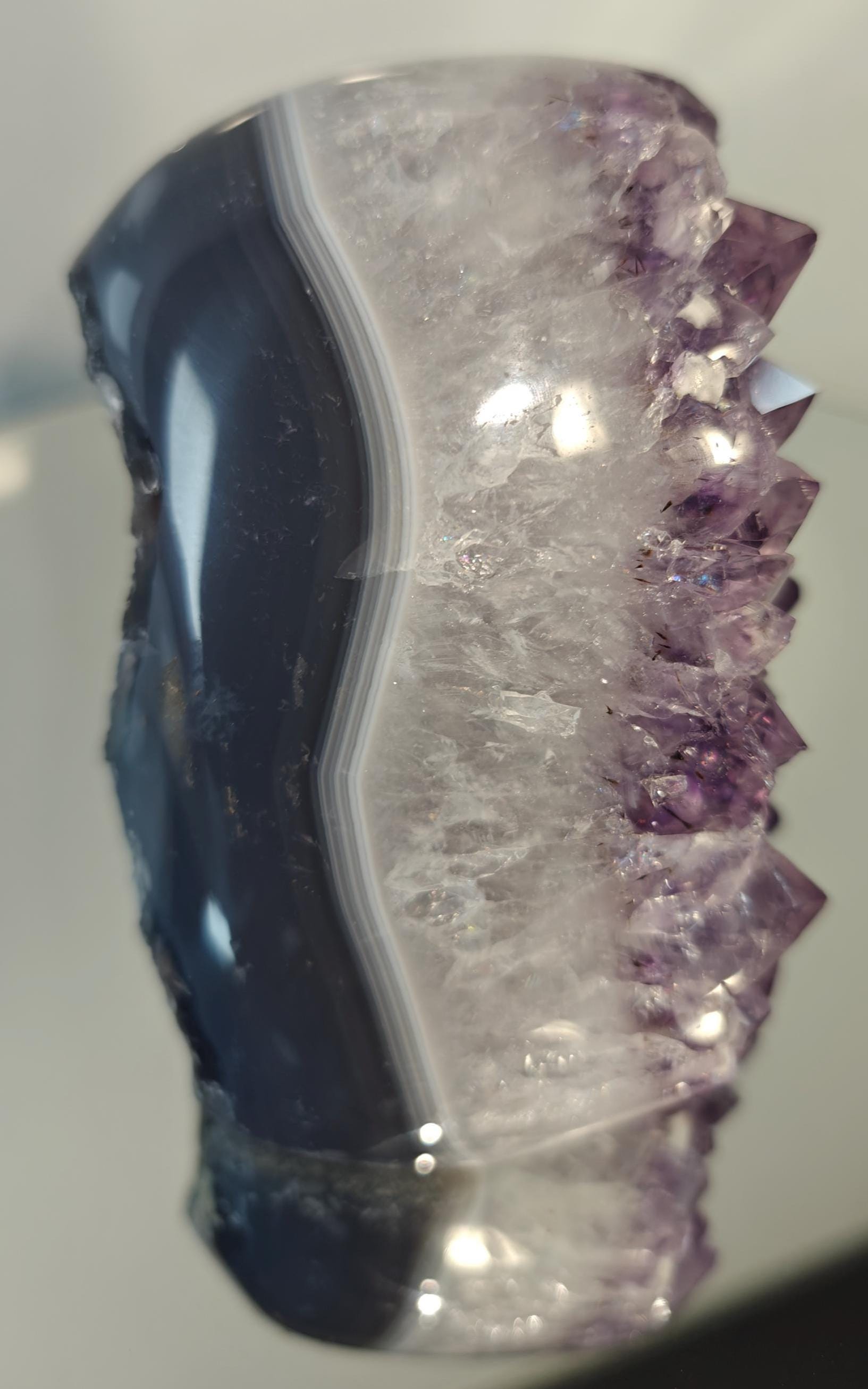 Amethyst Crystal with Blue Banded Agate and Calcite Crystal Hoarder