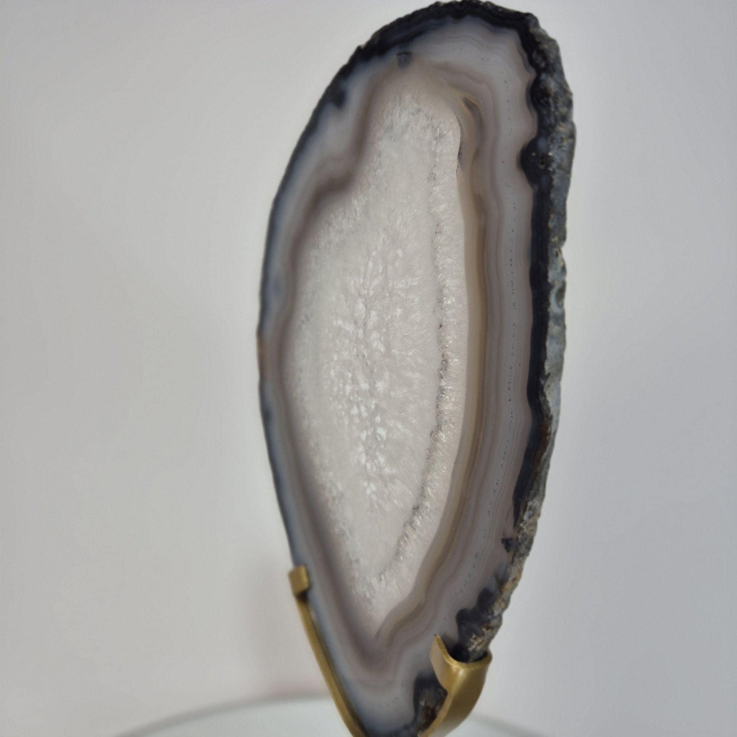 Clear Quartz Crystal with Banded Agate Slice on Stand, Translucent Brazilian Mineral Specimen Crystal Hoarder