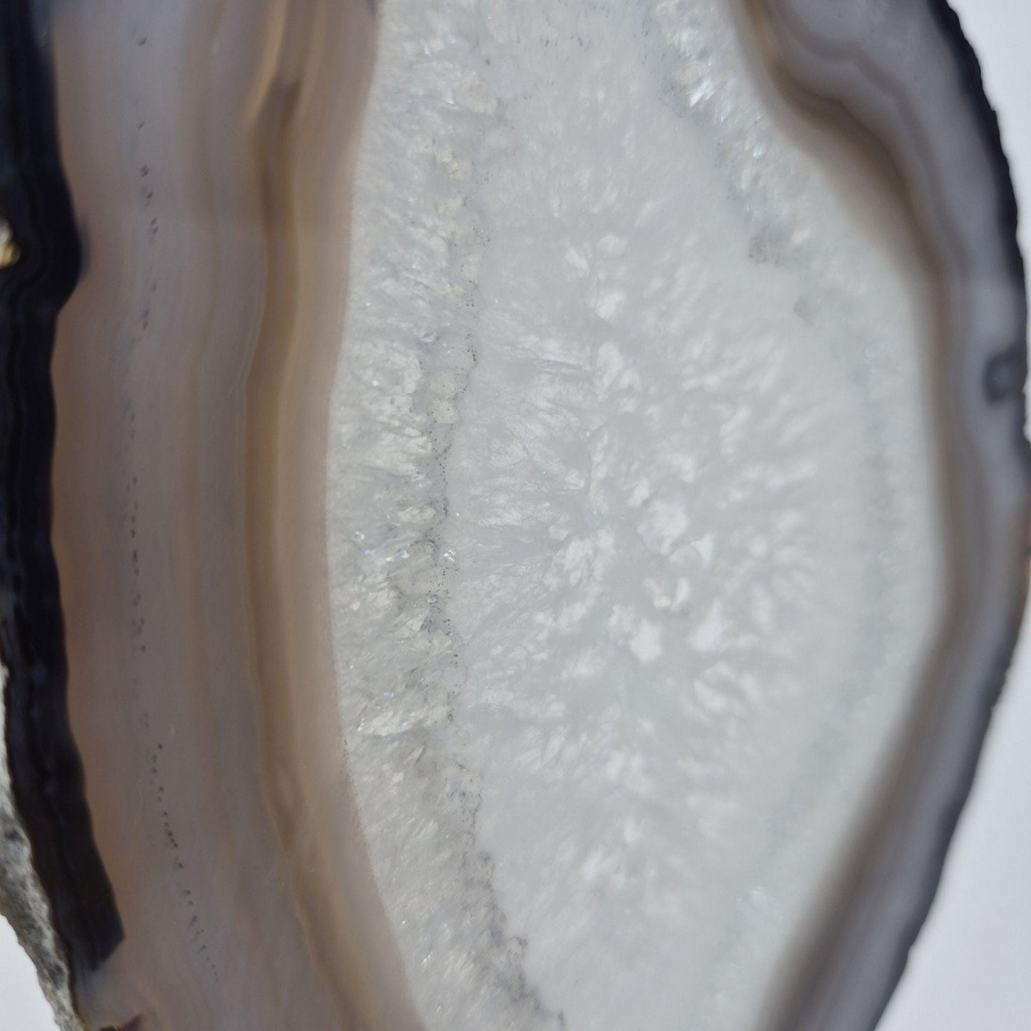 Clear Quartz Crystal with Banded Agate Slice on Stand, Translucent Brazilian Mineral Specimen Crystal Hoarder