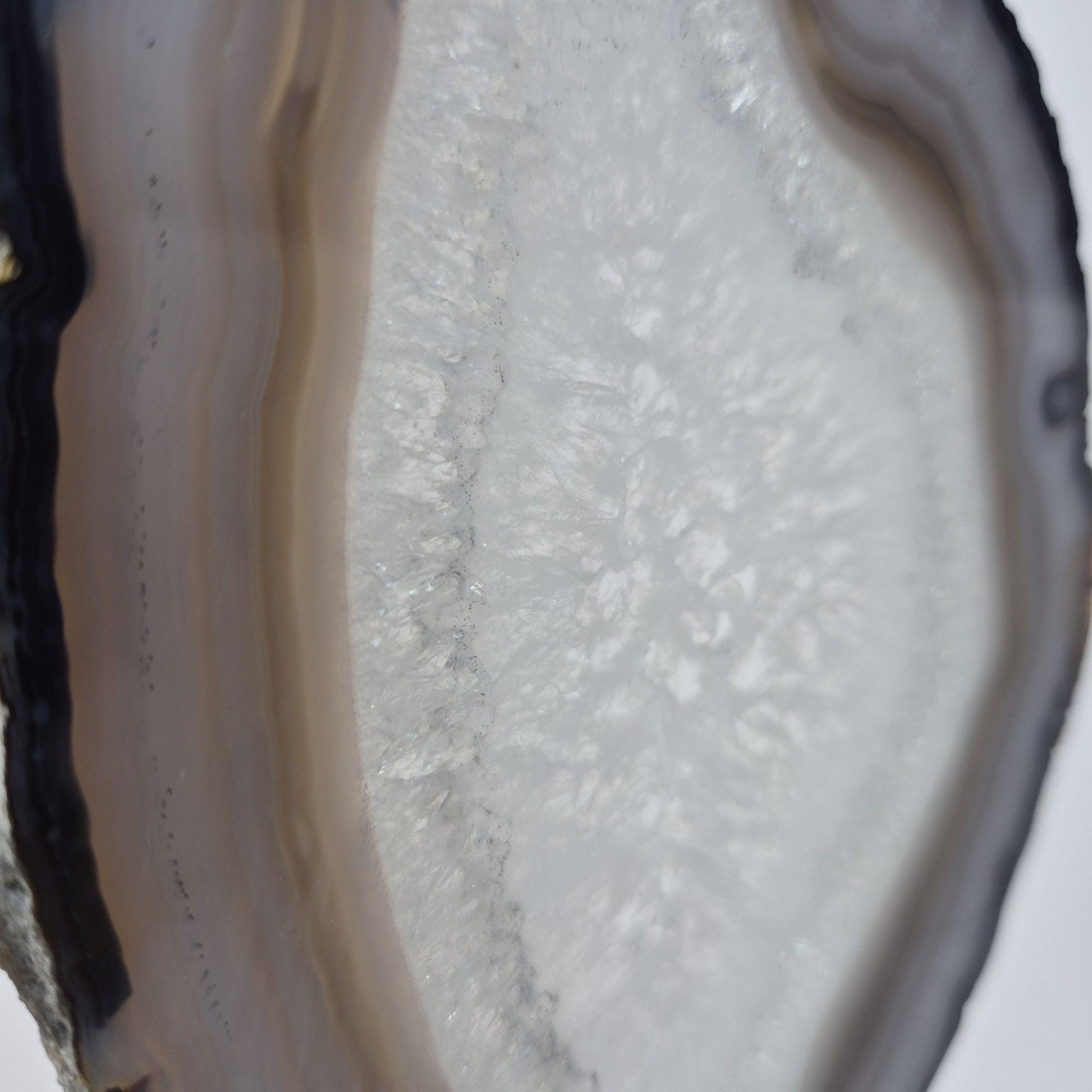 Clear Quartz Crystal with Banded Agate Slice on Stand, Translucent Brazilian Mineral Specimen Crystal Hoarder
