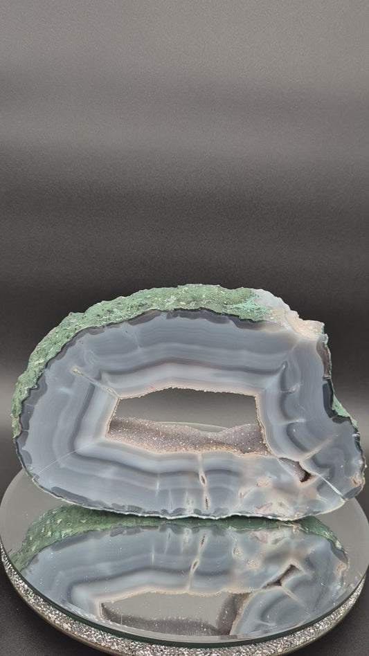 11 x 7 in AAA+ Druzy Amethyst with Blue Banded Agate Portal - Brazil - Purple & Blue Quartz Specimen