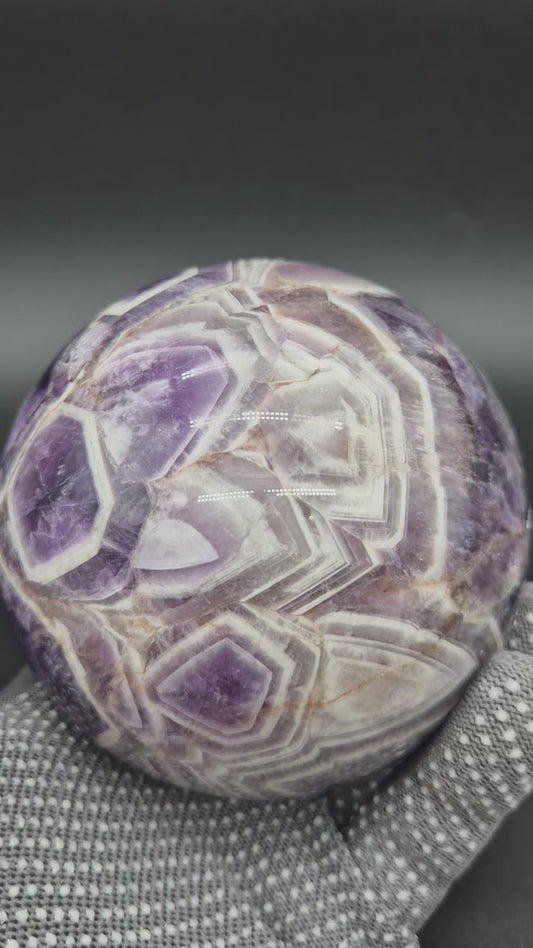 3.5in (90mm)  - 2.95 lbs  Dream Chevron Amethyst Crystal Sphere - Banded Amethyst Collector Display