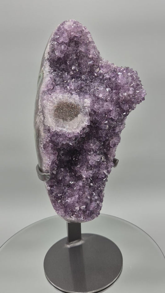 AAA+ Druzy Amethyst with Stalactite Eye on Stand - Uruguay Amethyst Specimen - 15in Tall Crystal Display - 9.375 lbs