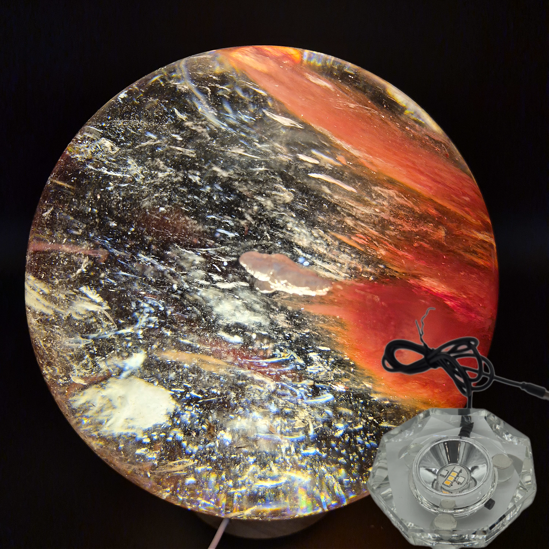 Huge AAA+ Red Smelt Quartz Sphere - 13.29 lbs - 6in - Man Made Polished Crystal Ball - Backlit Display - Optional Light Bases Crystal Hoarder