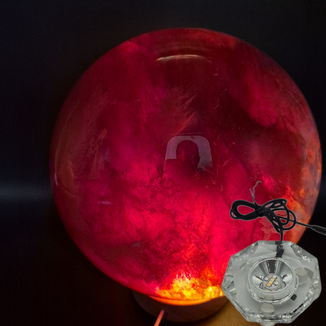 Huge AAA+ Red Smelt Quartz Sphere 27 lbs - 8in (203mm) Crystal Ball - Massive Deep Red Sphere - Optional LED Light Base Crystal Hoarder