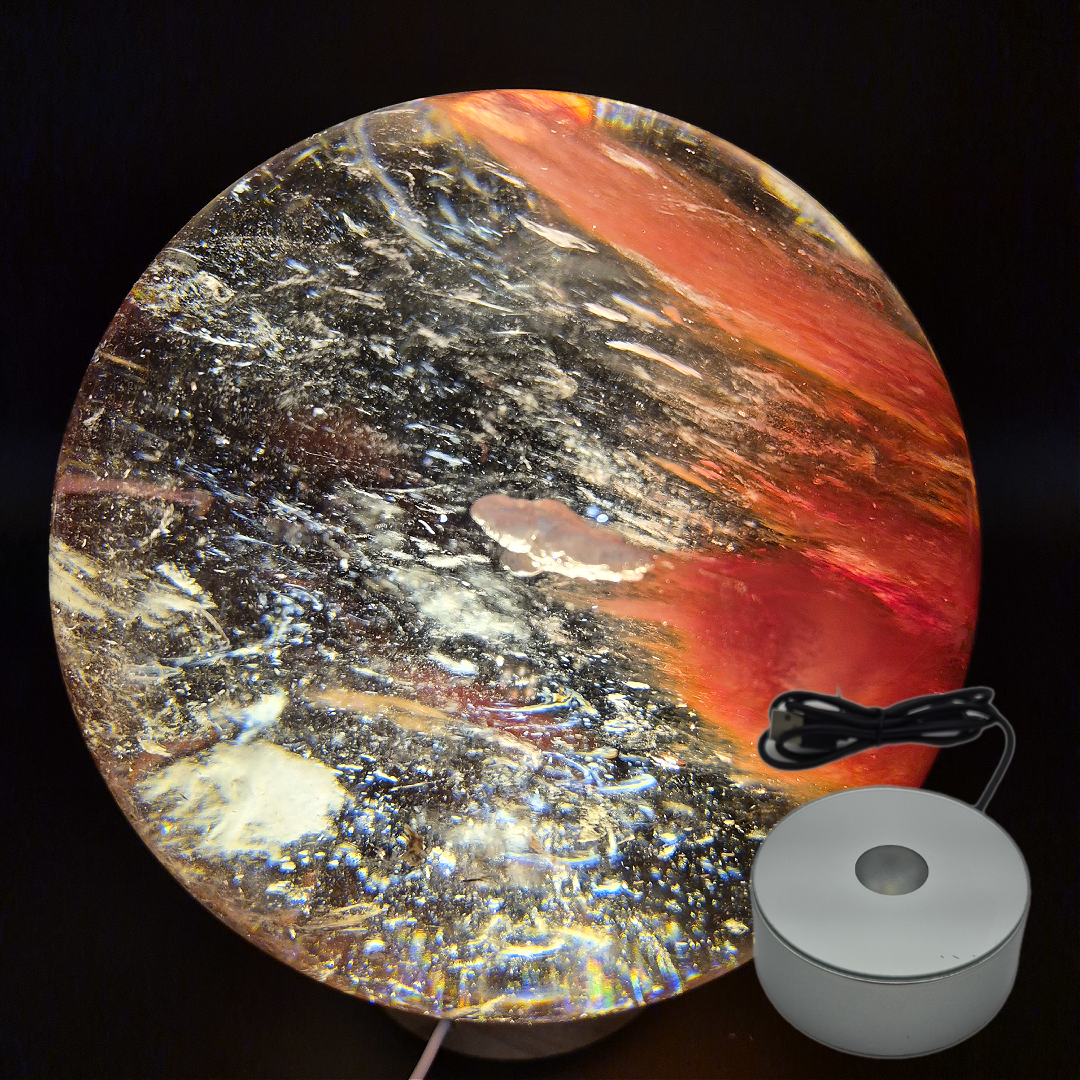 Huge AAA+ Red Smelt Quartz Sphere - 13.29 lbs - 6in - Man Made Polished Crystal Ball - Backlit Display - Optional Light Bases Crystal Hoarder
