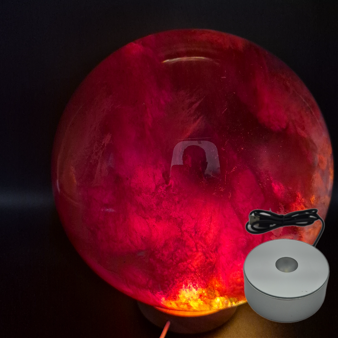 Huge AAA+ Red Smelt Quartz Sphere 27 lbs - 8in (203mm) Crystal Ball - Massive Deep Red Sphere - Optional LED Light Base Crystal Hoarder