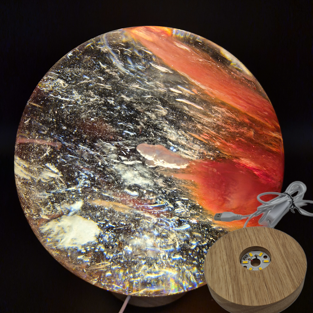 Huge AAA+ Red Smelt Quartz Sphere - 13.29 lbs - 6in - Man Made Polished Crystal Ball - Backlit Display - Optional Light Bases Crystal Hoarder